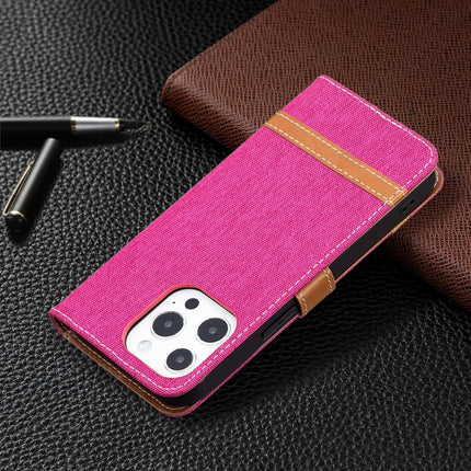 Color Matching Denim Texture Horizontal Flip Leather Case with Holder & Card Slots & Wallet & Lanyard For iPhone 13 mini(Rose Red)-garmade.com