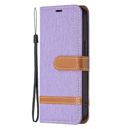Color Matching Denim Texture Horizontal Flip Leather Case with Holder & Card Slots & Wallet & Lanyard For iPhone 13(Purple)-garmade.com