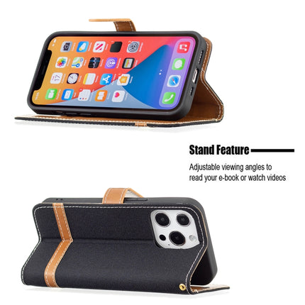 Color Matching Denim Texture Horizontal Flip Leather Case with Holder & Card Slots & Wallet & Lanyard For iPhone 13(Black)-garmade.com