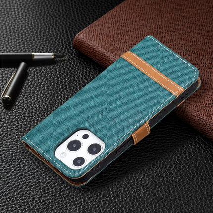 Color Matching Denim Texture Horizontal Flip Leather Case with Holder & Card Slots & Wallet & Lanyard For iPhone 13(Green)-garmade.com