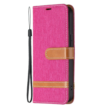 Color Matching Denim Texture Horizontal Flip Leather Case with Holder & Card Slots & Wallet & Lanyard For iPhone 13(Rose Red)-garmade.com