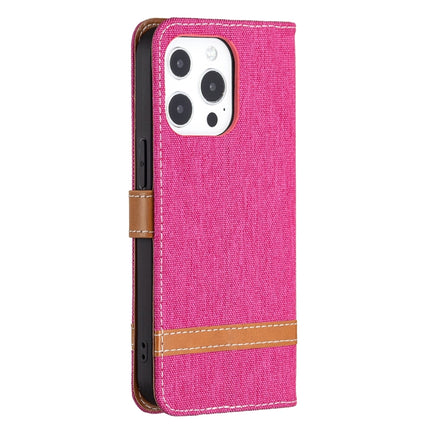 Color Matching Denim Texture Horizontal Flip Leather Case with Holder & Card Slots & Wallet & Lanyard For iPhone 13(Rose Red)-garmade.com