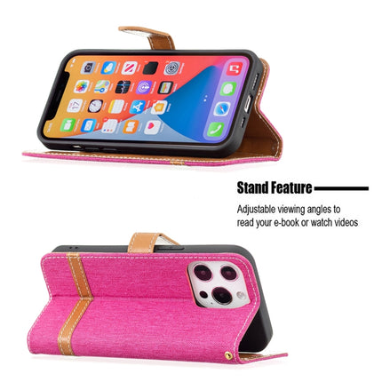 Color Matching Denim Texture Horizontal Flip Leather Case with Holder & Card Slots & Wallet & Lanyard For iPhone 13(Rose Red)-garmade.com