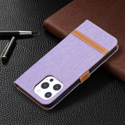 Color Matching Denim Texture Horizontal Flip Leather Case with Holder & Card Slots & Wallet & Lanyard For iPhone 13 Pro(Purple)-garmade.com