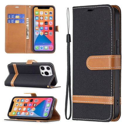 Color Matching Denim Texture Horizontal Flip Leather Case with Holder & Card Slots & Wallet & Lanyard For iPhone 13 Pro(Black)-garmade.com