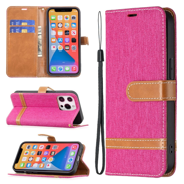 Color Matching Denim Texture Horizontal Flip Leather Case with Holder & Card Slots & Wallet & Lanyard For iPhone 13 Pro(Rose Red)-garmade.com