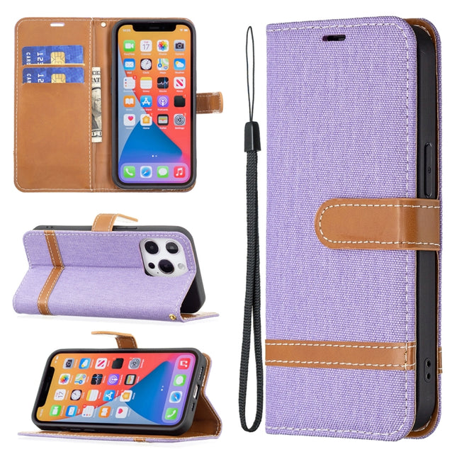 Color Matching Denim Texture Horizontal Flip Leather Case with Holder & Card Slots & Wallet & Lanyard For iPhone 13 Pro Max(Purple)-garmade.com