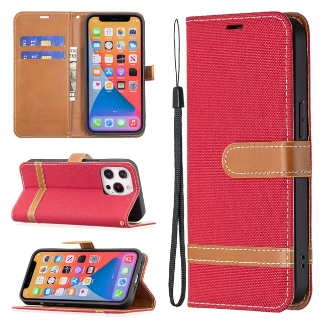 Color Matching Denim Texture Horizontal Flip Leather Case with Holder & Card Slots & Wallet & Lanyard For iPhone 13 Pro Max(Red)-garmade.com