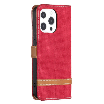 Color Matching Denim Texture Horizontal Flip Leather Case with Holder & Card Slots & Wallet & Lanyard For iPhone 13 Pro Max(Red)-garmade.com