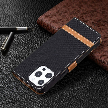 Color Matching Denim Texture Horizontal Flip Leather Case with Holder & Card Slots & Wallet & Lanyard For iPhone 13 Pro Max(Black)-garmade.com