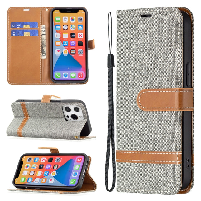 Color Matching Denim Texture Horizontal Flip Leather Case with Holder & Card Slots & Wallet & Lanyard For iPhone 13 Pro Max(Grey)-garmade.com