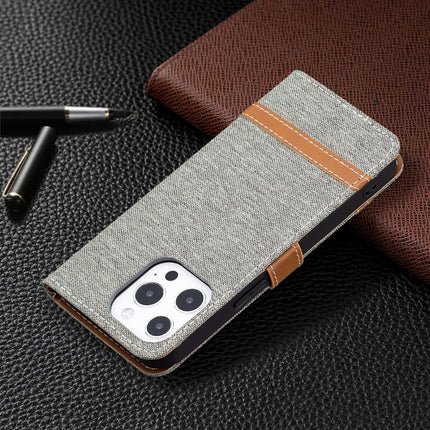 Color Matching Denim Texture Horizontal Flip Leather Case with Holder & Card Slots & Wallet & Lanyard For iPhone 13 Pro Max(Grey)-garmade.com
