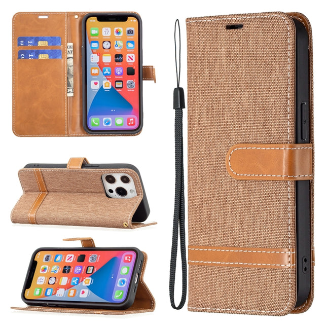 Color Matching Denim Texture Horizontal Flip Leather Case with Holder & Card Slots & Wallet & Lanyard For iPhone 13 Pro Max(Brown)-garmade.com