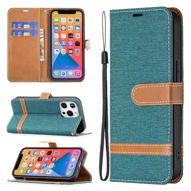 Color Matching Denim Texture Horizontal Flip Leather Case with Holder & Card Slots & Wallet & Lanyard For iPhone 13 Pro Max(Green)-garmade.com