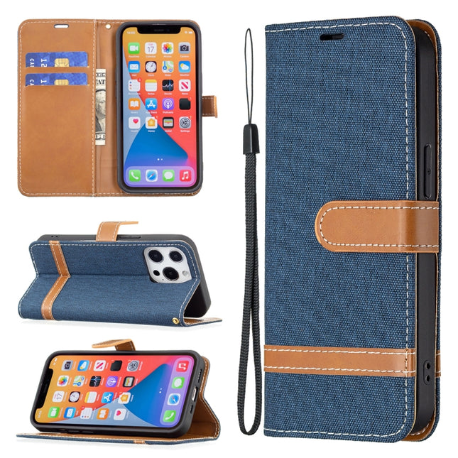 Color Matching Denim Texture Horizontal Flip Leather Case with Holder & Card Slots & Wallet & Lanyard For iPhone 13 Pro Max(Dark Blue)-garmade.com