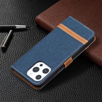 Color Matching Denim Texture Horizontal Flip Leather Case with Holder & Card Slots & Wallet & Lanyard For iPhone 13 Pro Max(Dark Blue)-garmade.com