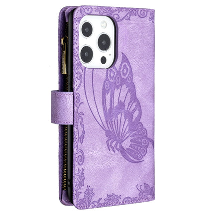 Flying Butterfly Embossing Pattern Zipper Horizontal Flip Leather Case with Holder & Card Slots & Wallet For iPhone 13 mini(Purple)-garmade.com