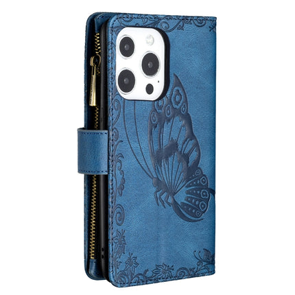 Flying Butterfly Embossing Pattern Zipper Horizontal Flip Leather Case with Holder & Card Slots & Wallet For iPhone 13 mini(Blue)-garmade.com