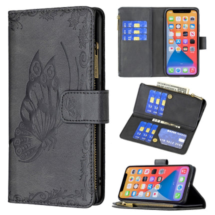 Flying Butterfly Embossing Pattern Zipper Horizontal Flip Leather Case with Holder & Card Slots & Wallet For iPhone 13 mini(Black)-garmade.com