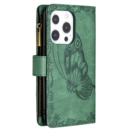 Flying Butterfly Embossing Pattern Zipper Horizontal Flip Leather Case with Holder & Card Slots & Wallet For iPhone 13 mini(Green)-garmade.com