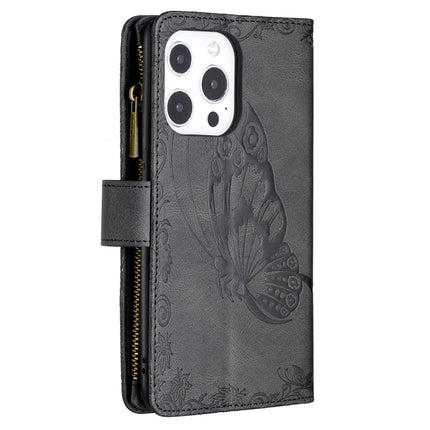 Flying Butterfly Embossing Pattern Zipper Horizontal Flip Leather Case with Holder & Card Slots & Wallet For iPhone 13 Pro(Black)-garmade.com