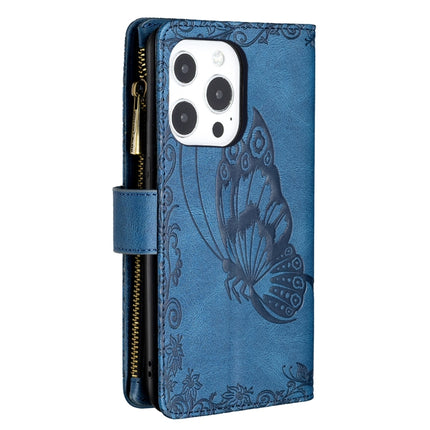 Flying Butterfly Embossing Pattern Zipper Horizontal Flip Leather Case with Holder & Card Slots & Wallet For iPhone 13 Pro Max(Blue)-garmade.com