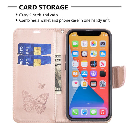Embossing Two Butterflies Pattern Horizontal Flip PU Leather Case with Holder & Card Slot & Wallet & Lanyard For iPhone 13(Rose Gold)-garmade.com