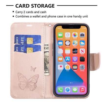 Embossing Two Butterflies Pattern Horizontal Flip PU Leather Case with Holder & Card Slot & Wallet & Lanyard For iPhone 13 Pro(Rose Gold)-garmade.com