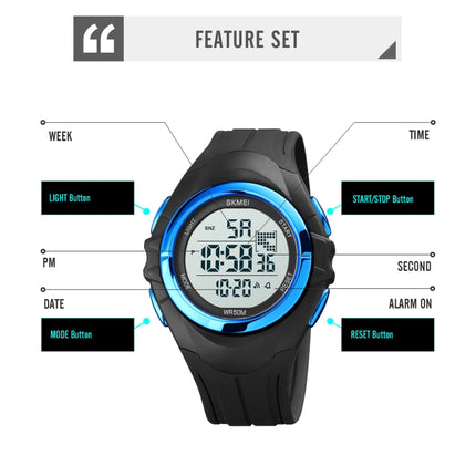 SKMEI 1790 Triplicate Round LED Dual Time Digital Display Luminous Electronic Watch for Men(Blue Black)-garmade.com