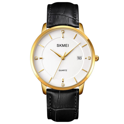 SKMEI 1801 Men Casual Calendar Quartz Watch(Gold and White)-garmade.com