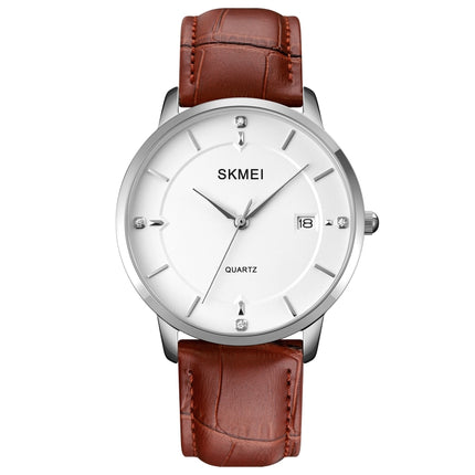 SKMEI 1801 Men Casual Calendar Quartz Watch(Silver White Brown)-garmade.com