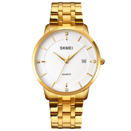 SKMEI 1801 Men Casual Calendar Quartz Watch(Golden Steel Belt)-garmade.com