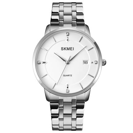 SKMEI 1801 Men Casual Calendar Quartz Watch(Silver Steel Belt)-garmade.com