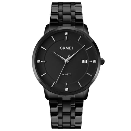 SKMEI 1801 Men Casual Calendar Quartz Watch(Black Steel Belt)-garmade.com