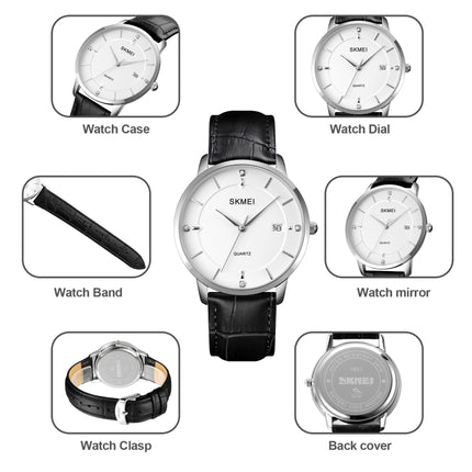 SKMEI 1801 Men Casual Calendar Quartz Watch(Silver Steel Belt)-garmade.com