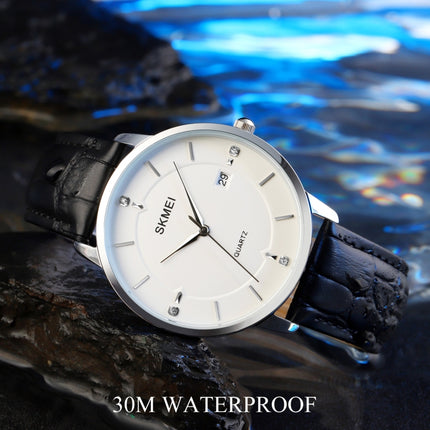 SKMEI 1801 Men Casual Calendar Quartz Watch(Silver White Black)-garmade.com