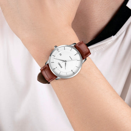 SKMEI 1801 Men Casual Calendar Quartz Watch(Silver White Brown)-garmade.com