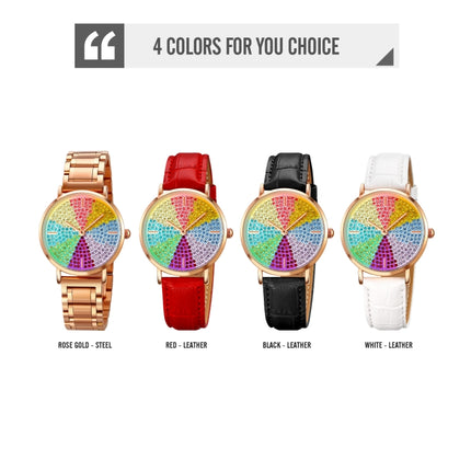 SKMEI 1811 Eight Color Diamond Round Dial Quartz Watch for Ladies(Red Leather Belt)-garmade.com