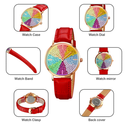 SKMEI 1811 Eight Color Diamond Round Dial Quartz Watch for Ladies(Black Leather Belt)-garmade.com