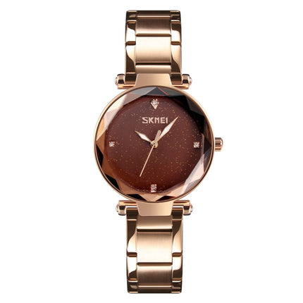 SKMEI 9180 Starry Sky Dial Stainless Steel Strap Quartz Watch for Ladies(Rose Gold)-garmade.com