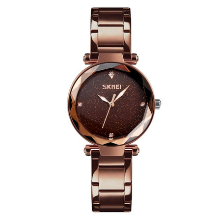 SKMEI 9180 Starry Sky Dial Stainless Steel Strap Quartz Watch for Ladies(Coffee Gold)-garmade.com