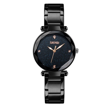 SKMEI 9180 Starry Sky Dial Stainless Steel Strap Quartz Watch for Ladies(Black)-garmade.com