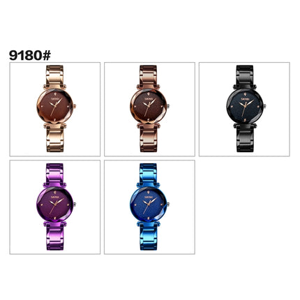 SKMEI 9180 Starry Sky Dial Stainless Steel Strap Quartz Watch for Ladies(Black)-garmade.com