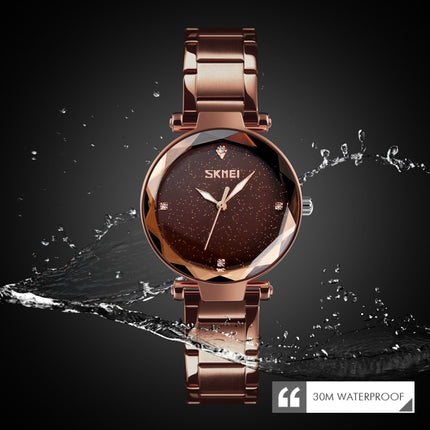 SKMEI 9180 Starry Sky Dial Stainless Steel Strap Quartz Watch for Ladies(Rose Gold)-garmade.com