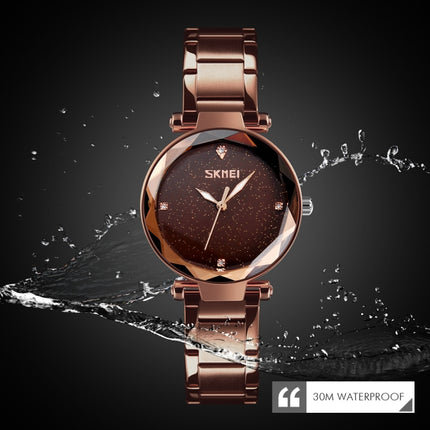 SKMEI 9180 Starry Sky Dial Stainless Steel Strap Quartz Watch for Ladies(Coffee Gold)-garmade.com