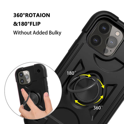 Shockproof Silicone + PC Protective Case with Dual-Ring Holder For iPhone 13 mini(Black)-garmade.com