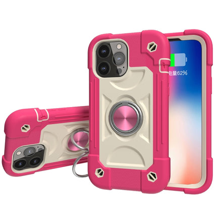 Shockproof Silicone + PC Protective Case with Dual-Ring Holder For iPhone 13 mini(Rose Red)-garmade.com