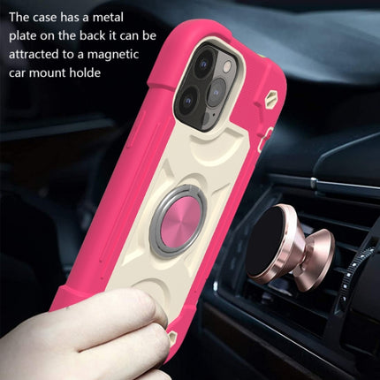 Shockproof Silicone + PC Protective Case with Dual-Ring Holder For iPhone 13 mini(Rose Red)-garmade.com