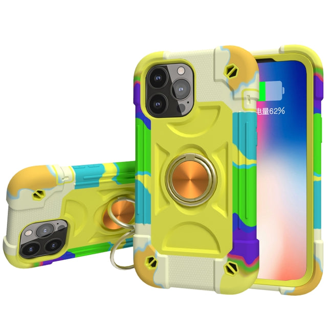 Shockproof Silicone + PC Protective Case with Dual-Ring Holder For iPhone 13 mini(Colorful Yellow Green)-garmade.com