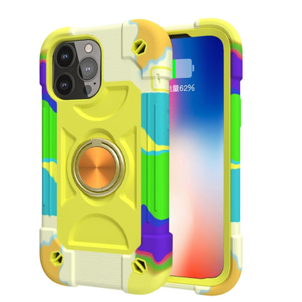 Shockproof Silicone + PC Protective Case with Dual-Ring Holder For iPhone 13 mini(Colorful Yellow Green)-garmade.com